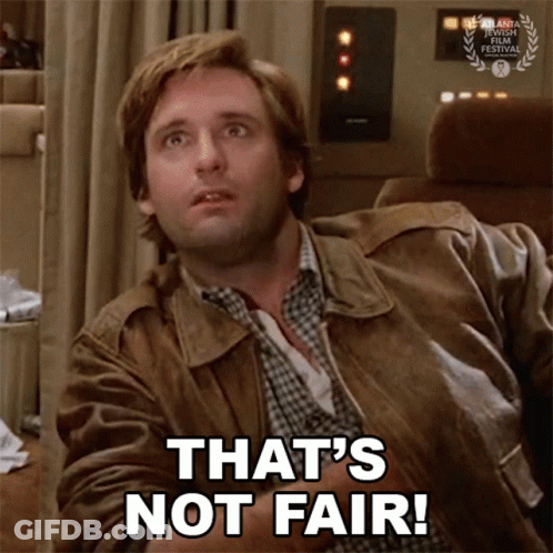 A Man In A Leather Jacket Says " That 'S Not Fair " GIF