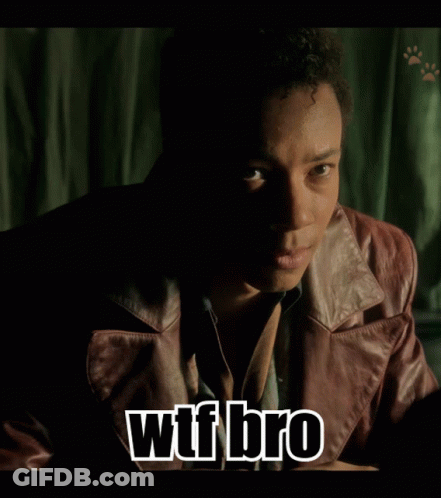 A Man In A Leather Jacket Says Wtf Bro In White Letters GIF