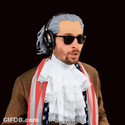 A Man In A Lebron Meme Costume With Headphones GIF
