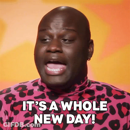 A Man In A Leopard Print Shirt Says " It 'S A Whole New Day " GIF