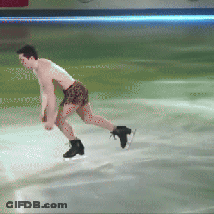 A Man In A Leopard Print Shorts Is Ice Skating GIF