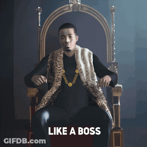 A Man In A Leopard Print Vest Is Sitting On A Throne With The Caption Like A Boss GIF