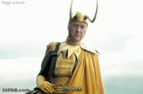 A Man In A Loki Costume Says " Oh Yes " GIF