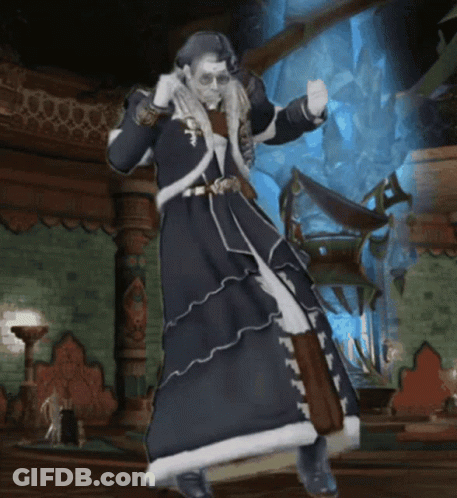 A Man In A Long Coat Is Dancing In A Video Game GIF