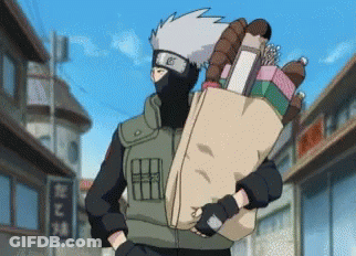 A Man In A Mask Is Carrying A Bag Of Groceries GIF