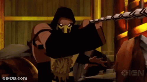 A Man In A Mask Is Holding A Rope In His Hand . GIF