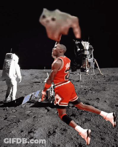 A Man In A Michael Jordan Jersey Jumps In The Air GIF