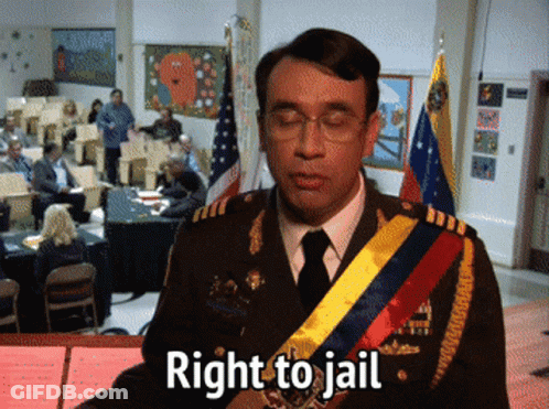 A Man In A Military Uniform Has The Words Right To Jail On His Chest GIF