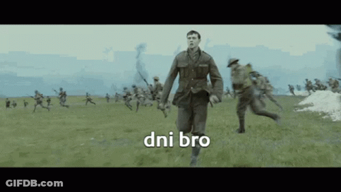 Man In Military Uniform Running In Field DNI Bro Text GIF