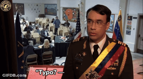 A Man In A Military Uniform Is Standing In Front Of A Crowd And Says " Typo " GIF