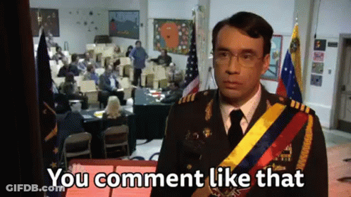 A Man In A Military Uniform Is Standing In Front Of A Crowd Of People And Says `` You Comment Like That '' . GIF