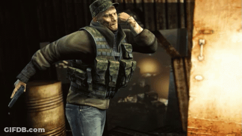 A Man In A Military Uniform Is Standing In Front Of A Rusty Door GIF