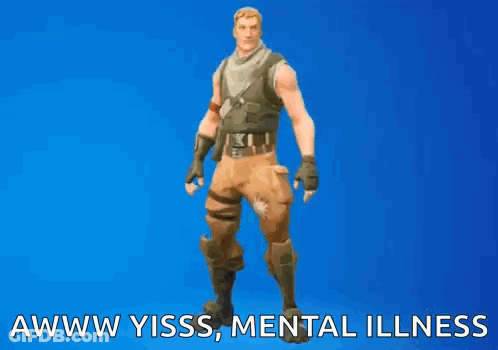 A Man In A Military Uniform Is Standing On A Blue Background With The Words `` Mental Illness '' Written Below Him . GIF