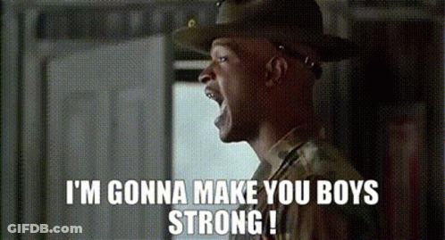 A Man In A Military Uniform Is Yelling And Saying `` I 'M Gonna Make You Boys Strong '' . GIF