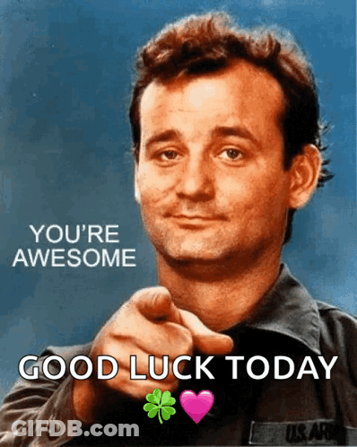 A Man In A Military Uniform Points At The Camera With The Words " You 'Re Awesome Good Luck Today " GIF