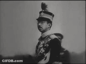 A Man In A Military Uniform Salutes In A Black And White Photo . GIF