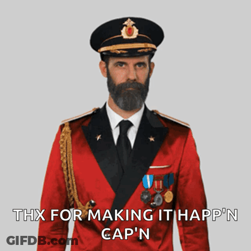 A Man In A Military Uniform Salutes With The Words Thx For Making It Happ N Cap N Below Him GIF