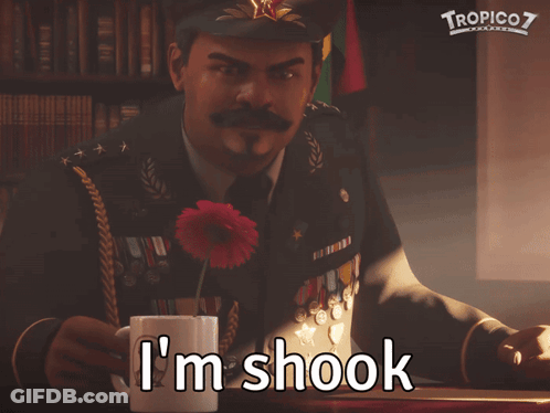 A Man In A Military Uniform Says " I 'M Shook " In Front Of A Bookshelf GIF