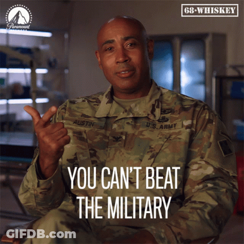 A Man In A Military Uniform Says " You Can 'T Beat The Military " While Giving A Thumbs Up GIF