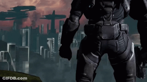 A Man In A Military Uniform Stands In Front Of A Futuristic City GIF
