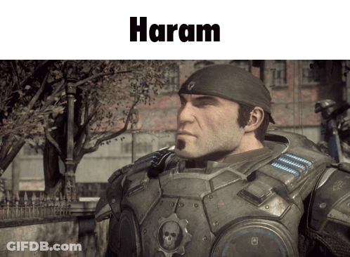 A Man In A Military Uniform With The Word Haram Above Him GIF