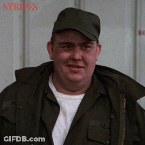 A Man In A Military Uniform With The Word Stripes On The Bottom Right GIF