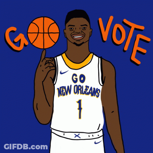 A Man In A New Orleans Jersey Is Holding A Basketball In His Hand GIF