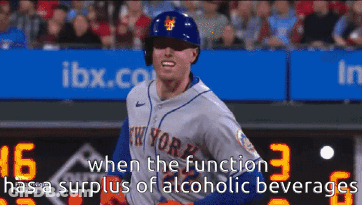 A Man In A New York Mets Baseball Uniform Is Running Towards Home Plate GIF