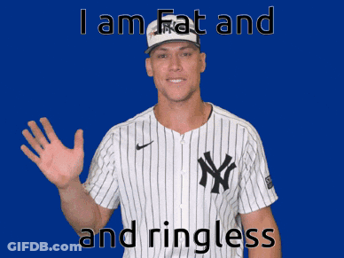 A Man In A New York Yankees Jersey Is Waving GIF