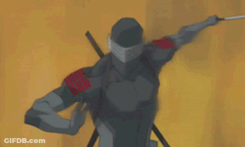 A Man In A Ninja Suit Is Holding A Sword And A Flashlight . GIF