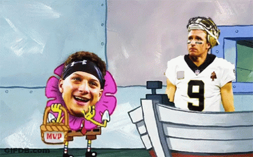 A Man In A Number 9 Jersey Stands Next To A Spongebob Character GIF
