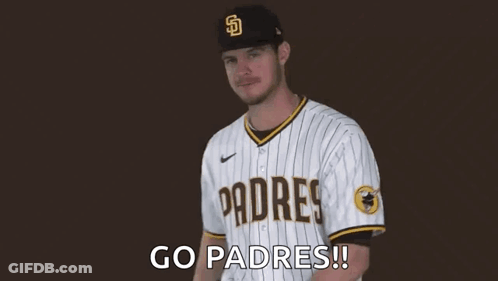 A Man In A Padres Jersey Is Giving A Thumbs Up And Says `` Go Padres '' . GIF