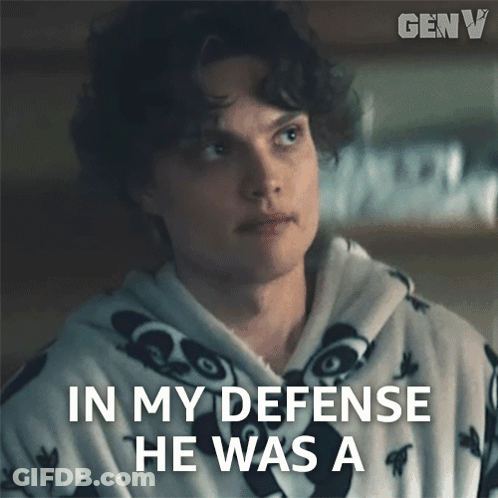 A Man In A Panda Sweatshirt Says " In My Defense He Was A " GIF