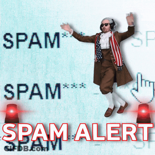 A Man In A Patriotic Costume Is Standing In Front Of A Screen That Says Spam Alert GIF