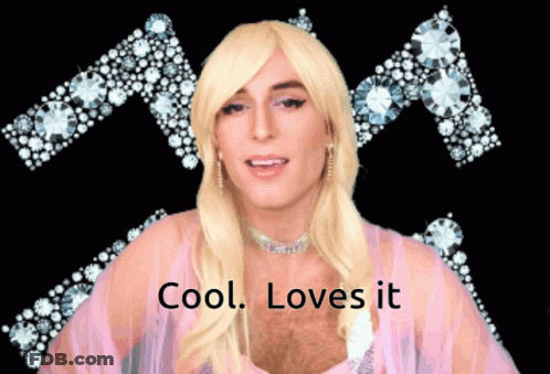 A Man In A Pink Dress With The Words Cool Loves It On The Bottom GIF