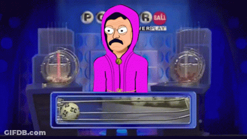 A Man In A Pink Hoodie Stands In Front Of A Screen That Says Lottery Ball GIF