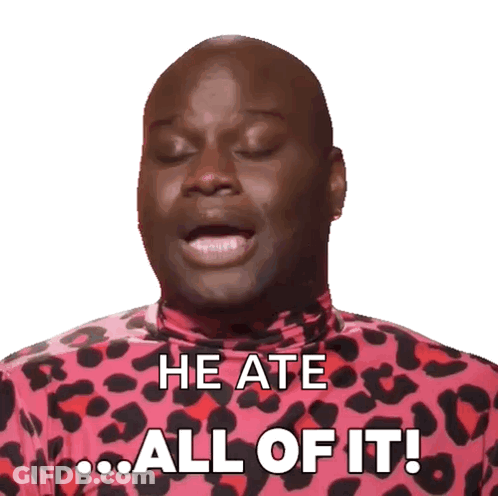 A Man In A Pink Leopard Print Shirt Says He Ate All Of It GIF