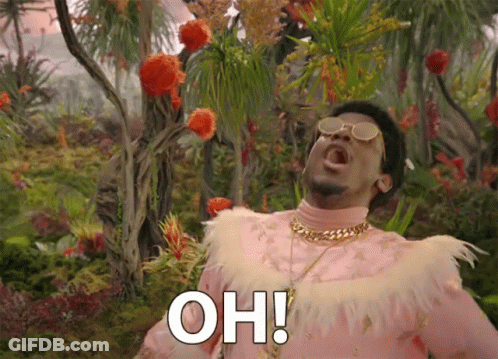 A Man In A Pink Outfit Is Screaming With The Words Oh Written On The Bottom GIF