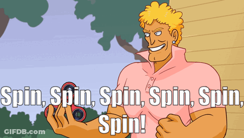A Man In A Pink Shirt Is Holding A Fidget Spinner And Says Spin Spin Spin Spin Spin Spin Spin GIF
