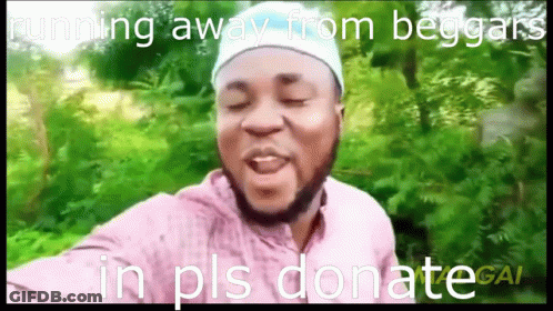 A Man In A Pink Shirt Is Running Away From Beggars GIF