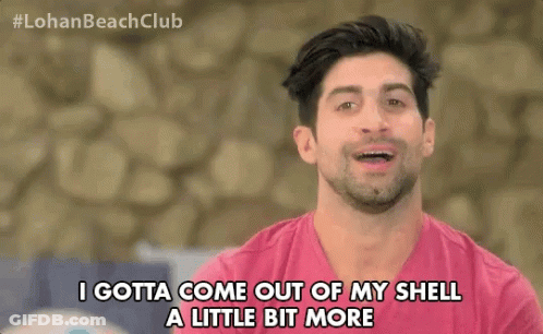 A Man In A Pink Shirt Is Saying I Gotta Come Out Of My Shell A Little Bit More GIF