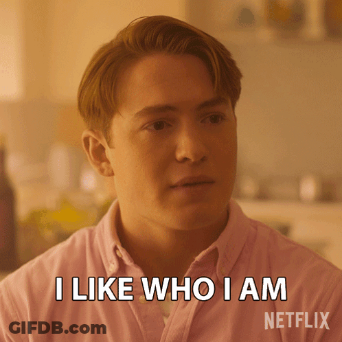 A Man In A Pink Shirt Is Saying I Like Who I Am GIF