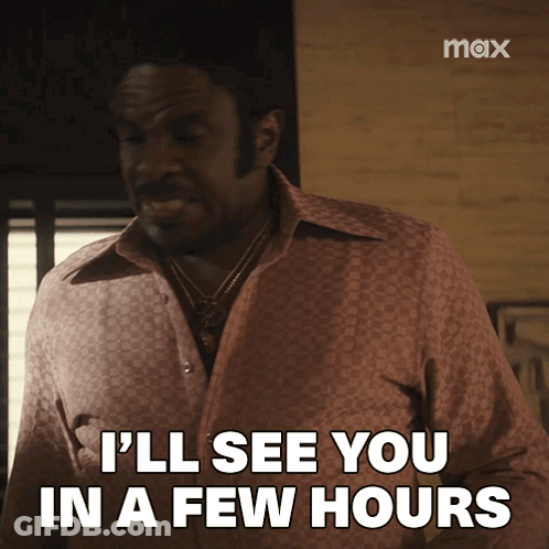 A Man In A Pink Shirt Is Saying I 'Ll See You In A Few Hours GIF