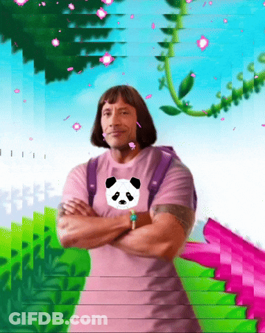 A Man In A Pink Shirt With A Panda Bear On It GIF
