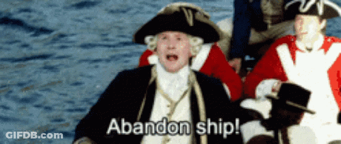 A Man In A Pirate Costume Is Shouting Abandon Ship GIF