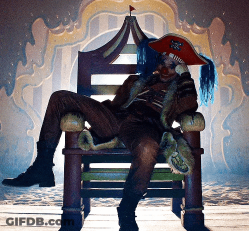 A Man In A Pirate Costume Sits On A Chair GIF