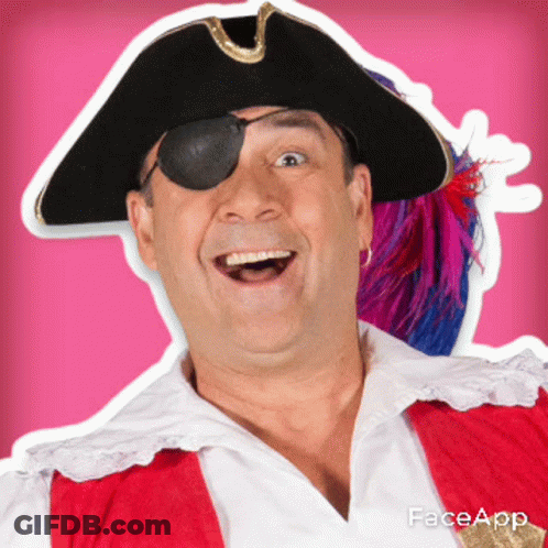 A Man In A Pirate Costume With An Eye Patch On His Eye GIF
