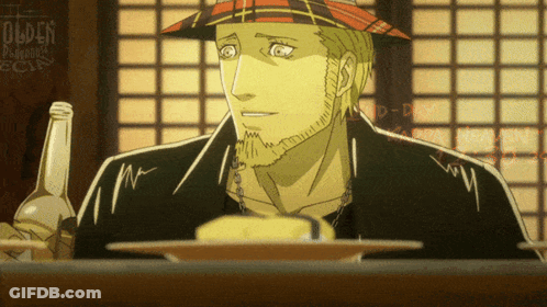 A Man In A Plaid Hat Sits At A Table With A Plate Of Food And A Bottle GIF