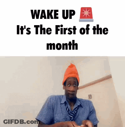 A Man In A Plaid Shirt And Tie Is Making A Funny Face While Wearing An Orange Hat . GIF