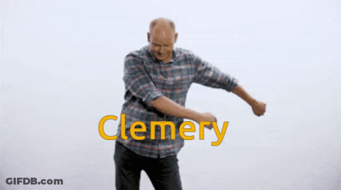 A Man In A Plaid Shirt Is Dancing With The Word Clemery Behind Him GIF